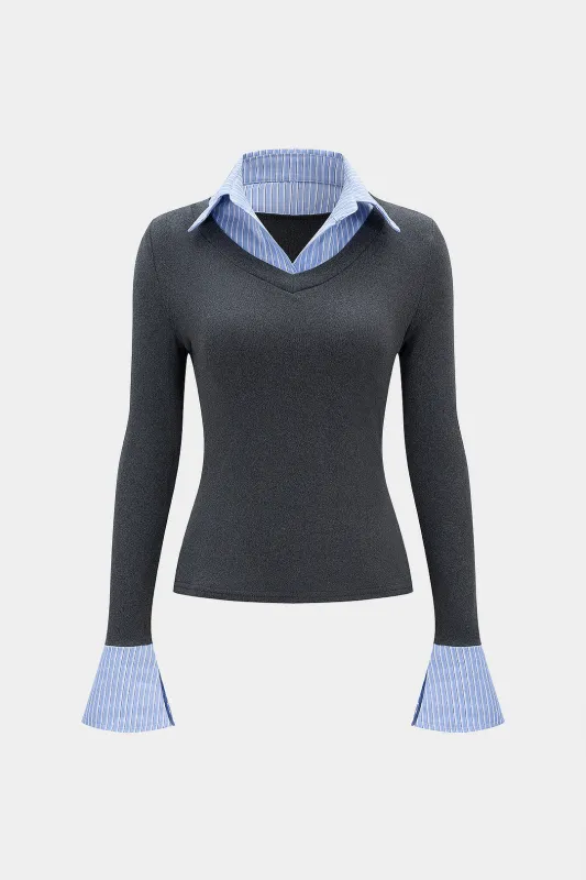 Stripe Print Patchwork Long Sleeve Sweatshirt made by Micas