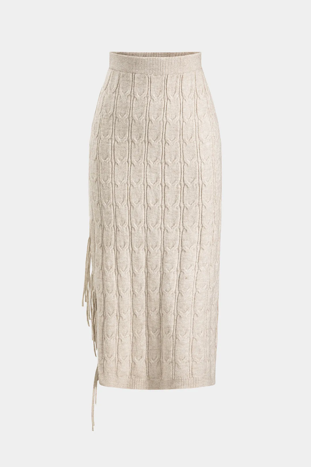 Cable Knit Fringe Long-Sleeve Top And Skirt Set sold by Micas product image thumbnail 2