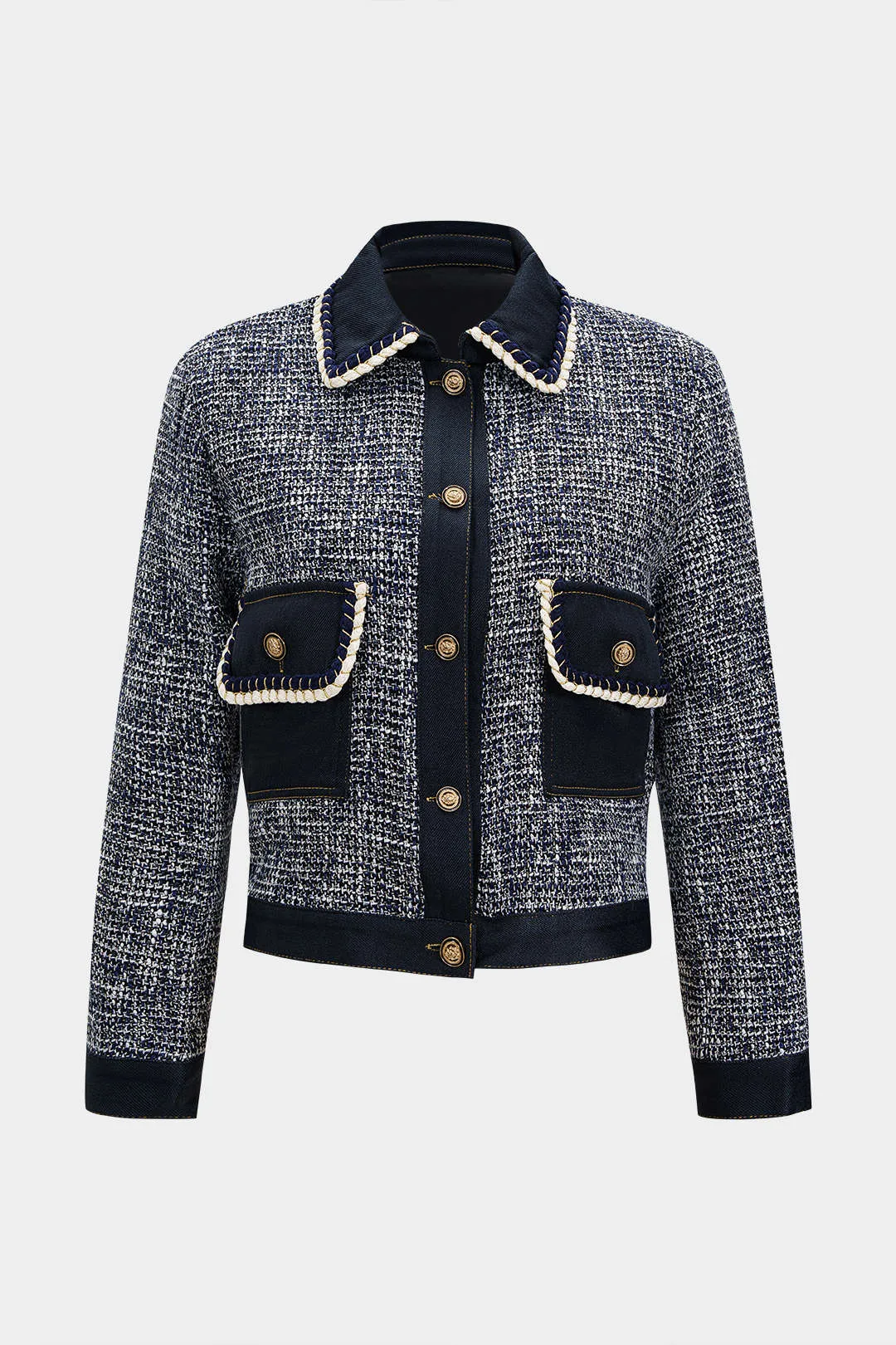 Denim Patchwork Button Pocket Coat sold by Micas