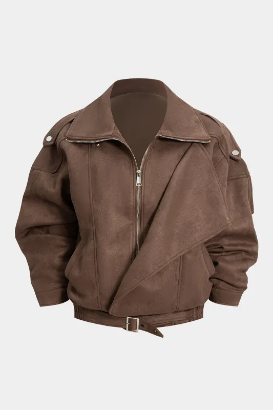 Suede Asymmetrical Zipper Jacket sold by Micas