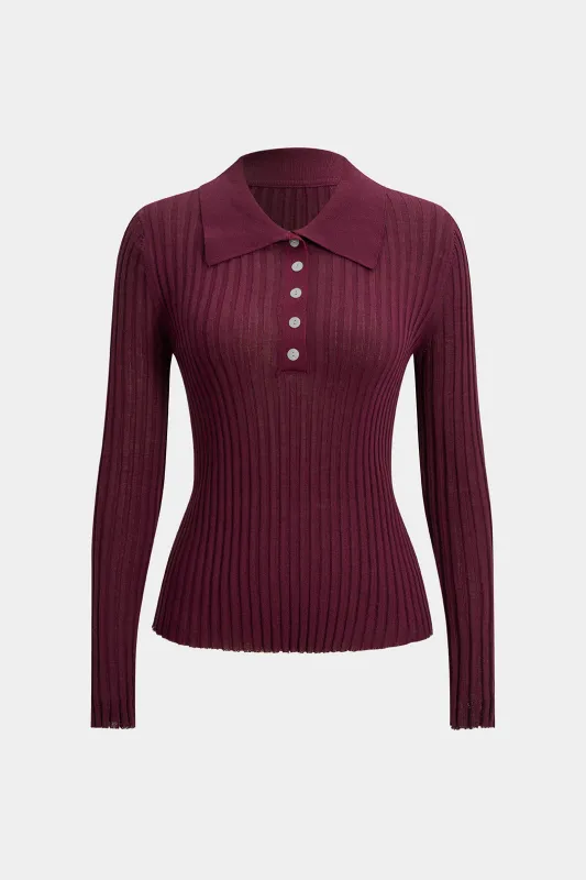 Knit Button Ribbed Long-Sleeve Top sold by Micas