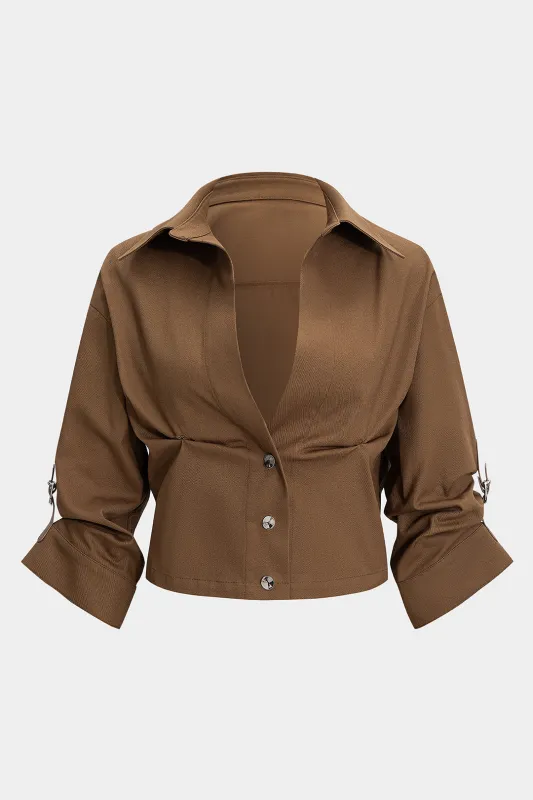 Plus Size Button Shirred Short-Sleeve Shirt sold by Micas