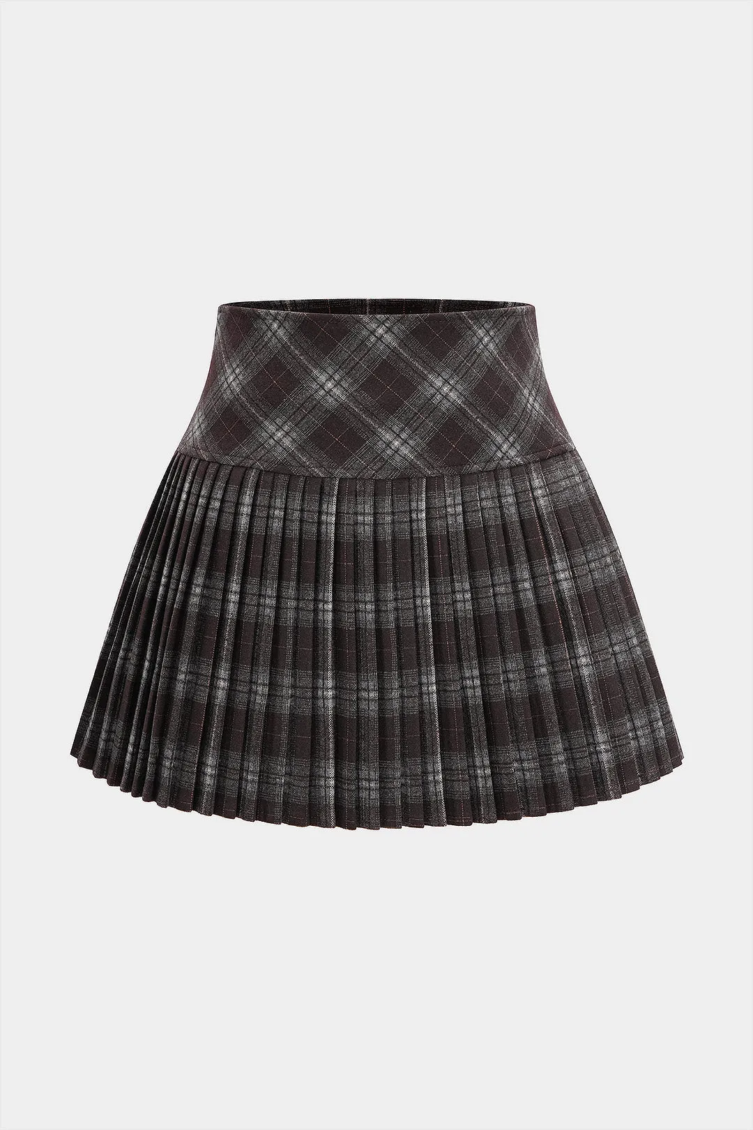 Plaid Print Woolen Pleated Skirt sold by Micas