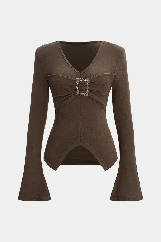 Ruched Shoulder Pads Long-Sleeve Top sold by Micas