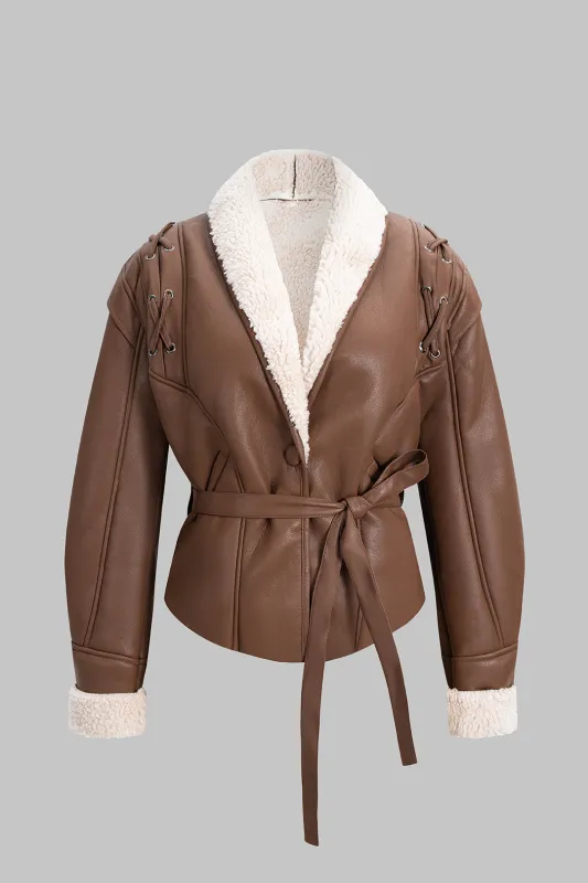Faux Leather Belted Coat sold by Micas