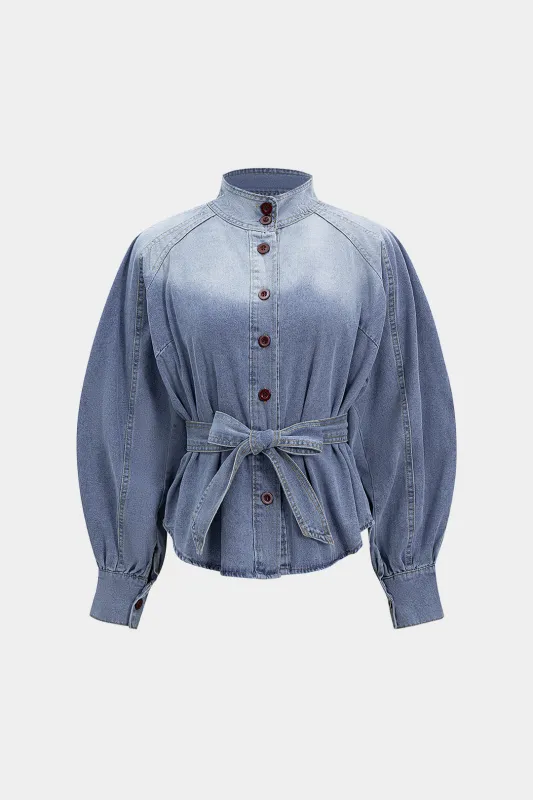 Denim Raglan Sleeve Button Strappy Belted Outerwear sold by Micas
