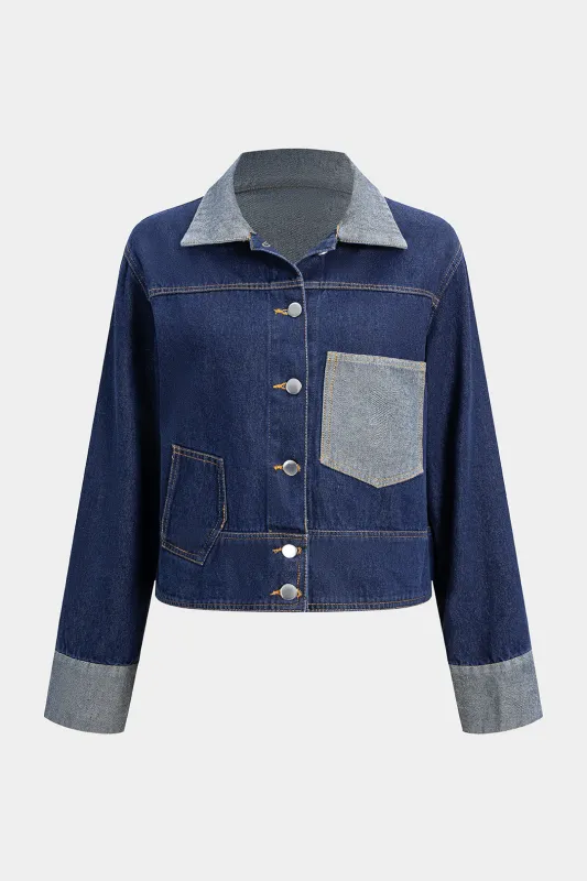 Denim Button Patchwork Outerwear sold by Micas
