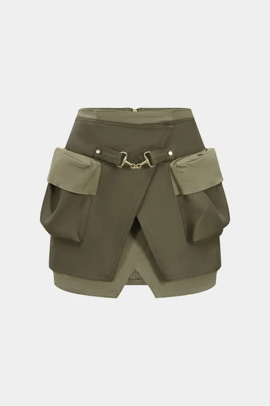 Faux Leather Contrast Pocket Skirt sold by Micas