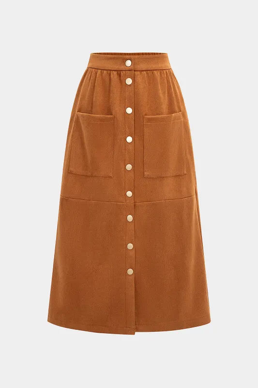 Corduroy Button High Waist Skirt sold by Micas