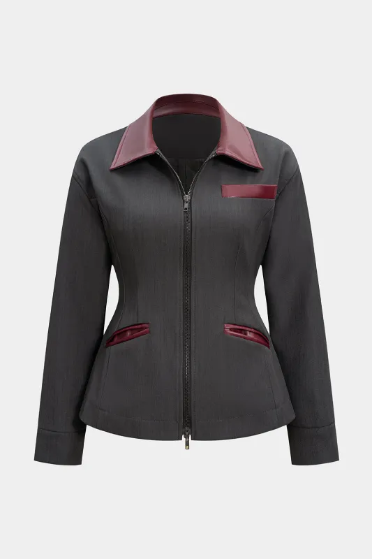 Patchwork Zipper Leather Jacket American Retro Design sold by Micas