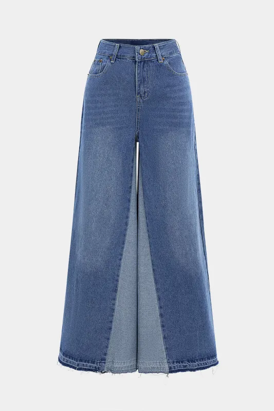 Denim Contrast Wide Leg Jeans sold by Micas