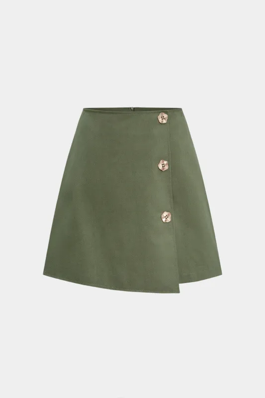 Asymmetrical Button Mini Skirt sold by Micas
