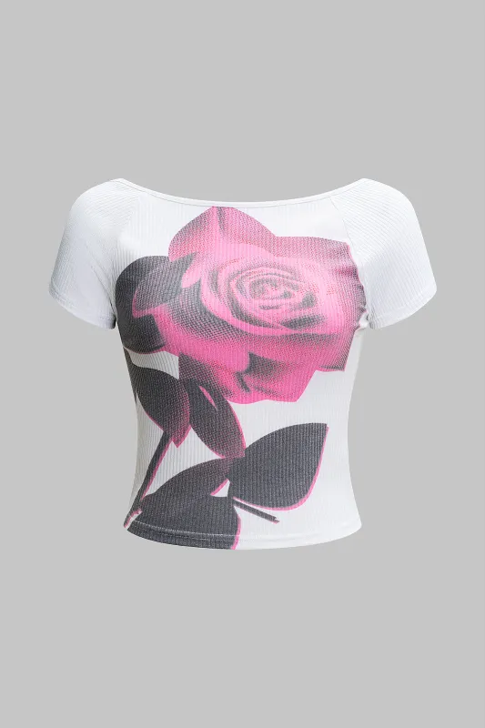 Blomstermønster plisset rygfri kortærmet t-shirt sold by Micas