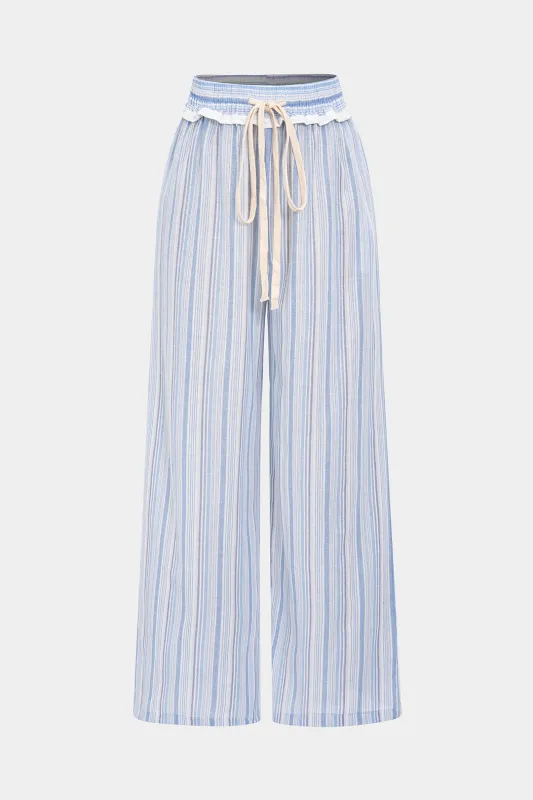 Stripes Contrast Print Tie-Up Wide Leg Trousers sold by Micas