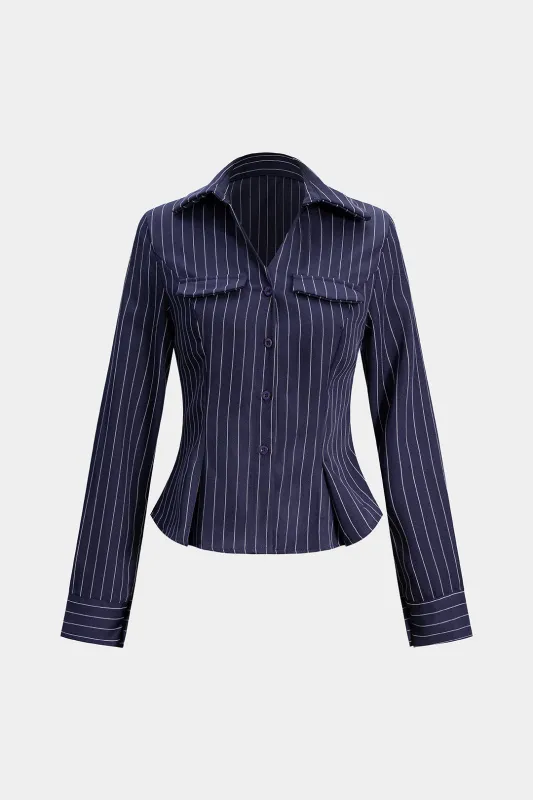 Stripes Print Button Long-Sleeve Shirt sold by Micas