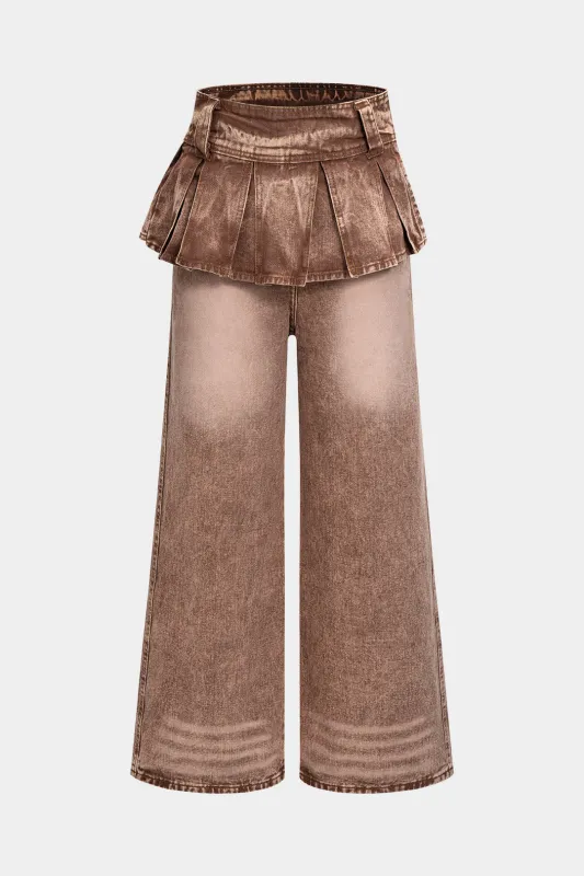 Denim Pleated Wide Leg Jeans sold by Micas