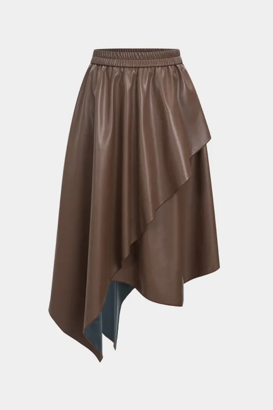 Faux Leather Shirred Waistband Ruched Skirt sold by Micas
