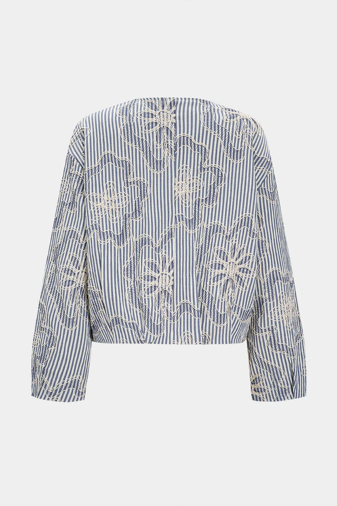 Stripes Print Floral Embroidery Zipper Jacket sold by Micas product image thumbnail 2