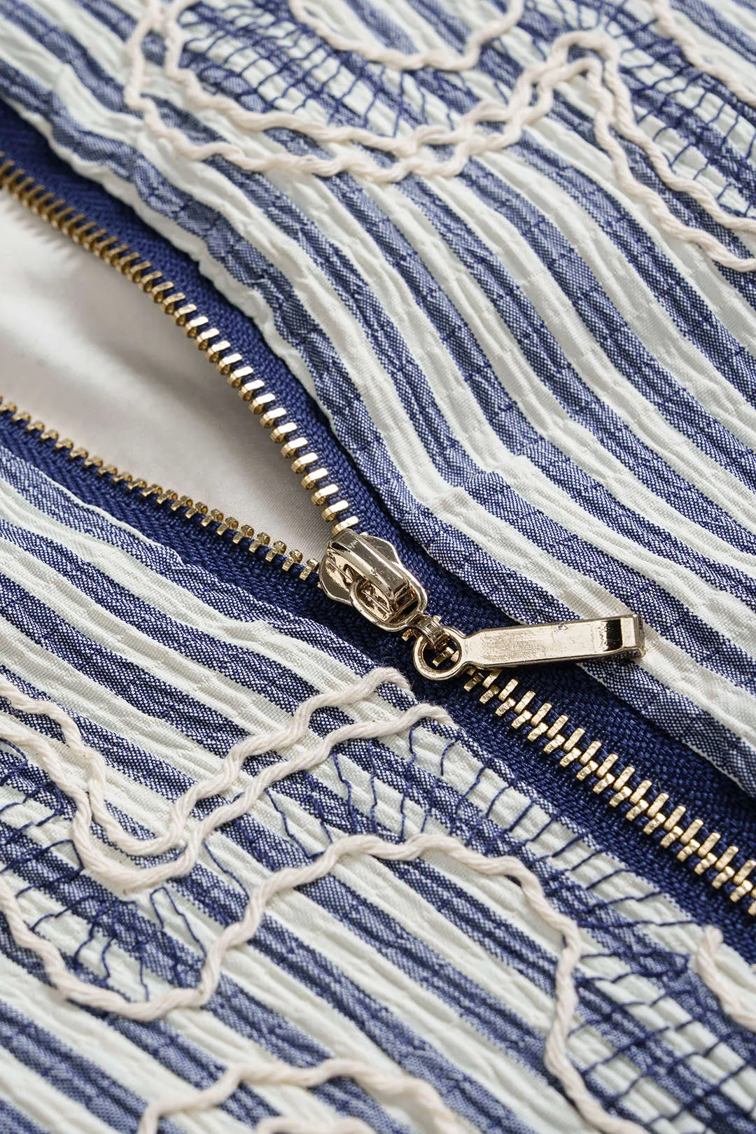 Stripes Print Floral Embroidery Zipper Jacket sold by Micas product image thumbnail 3