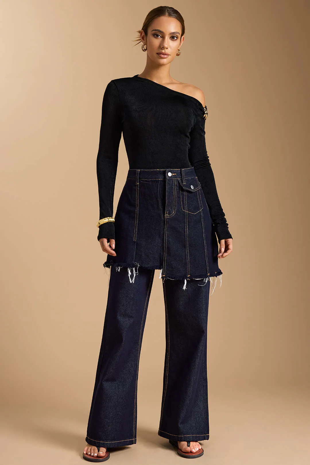 Denim Asymmetrical Frayed Jeans sold by Micas product image thumbnail 2