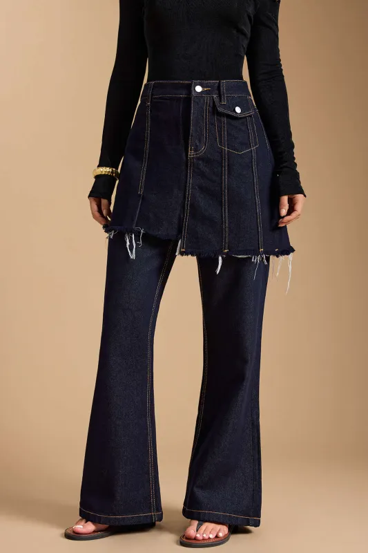 Denim Asymmetrical Frayed Jeans sold by Micas