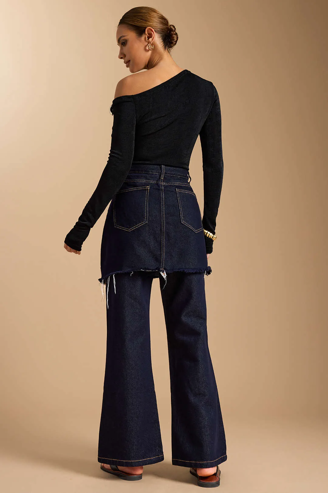 Denim Asymmetrical Frayed Jeans sold by Micas product image thumbnail 3
