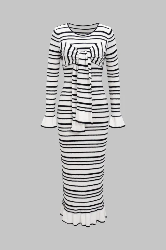 Knit Contrast Strappy Bell Long Sleeve Dress sold by Micas