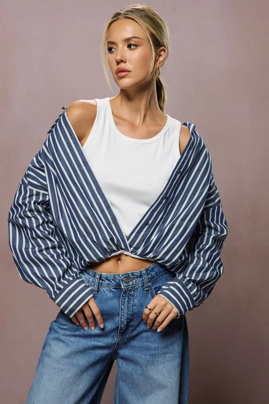 Stripes Print Button Long-Sleeve Shirt sold by Micas