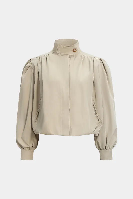 Stand Collar Ruched Shoulder Pad Jacket sold by Micas