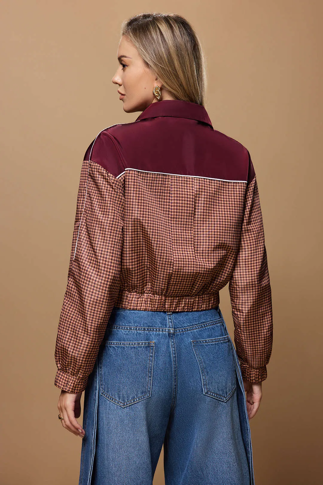 Plaid Print Zipper Lapel Jacket sold by Micas product image thumbnail 4