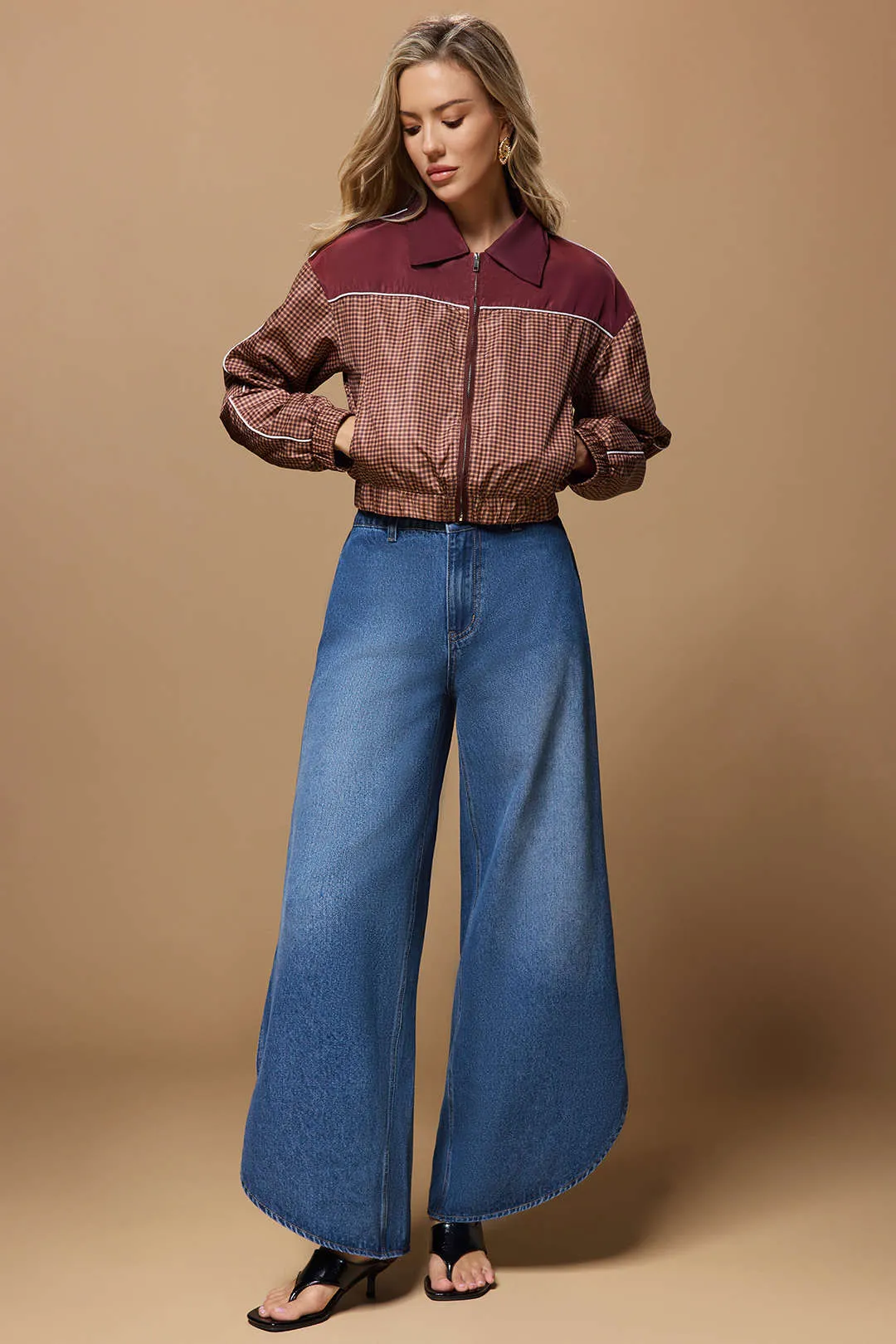 Plaid Print Zipper Lapel Jacket sold by Micas product image thumbnail 3