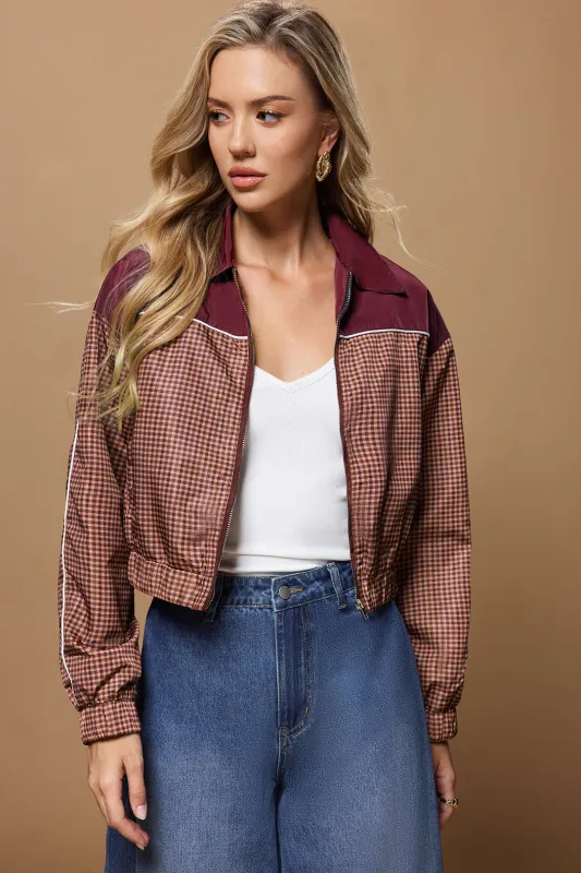 Plaid Print Zipper Lapel Jacket sold by Micas