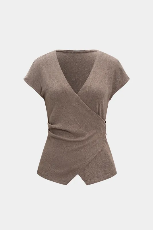 Crossed Ruched Short-Sleeve Top sold by Micas