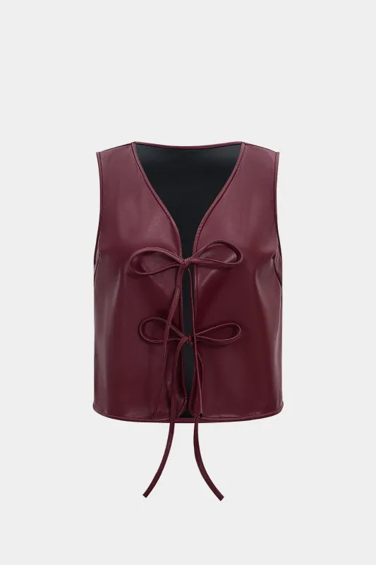 Faux Leather Tie-Up Tank Vest sold by Micas