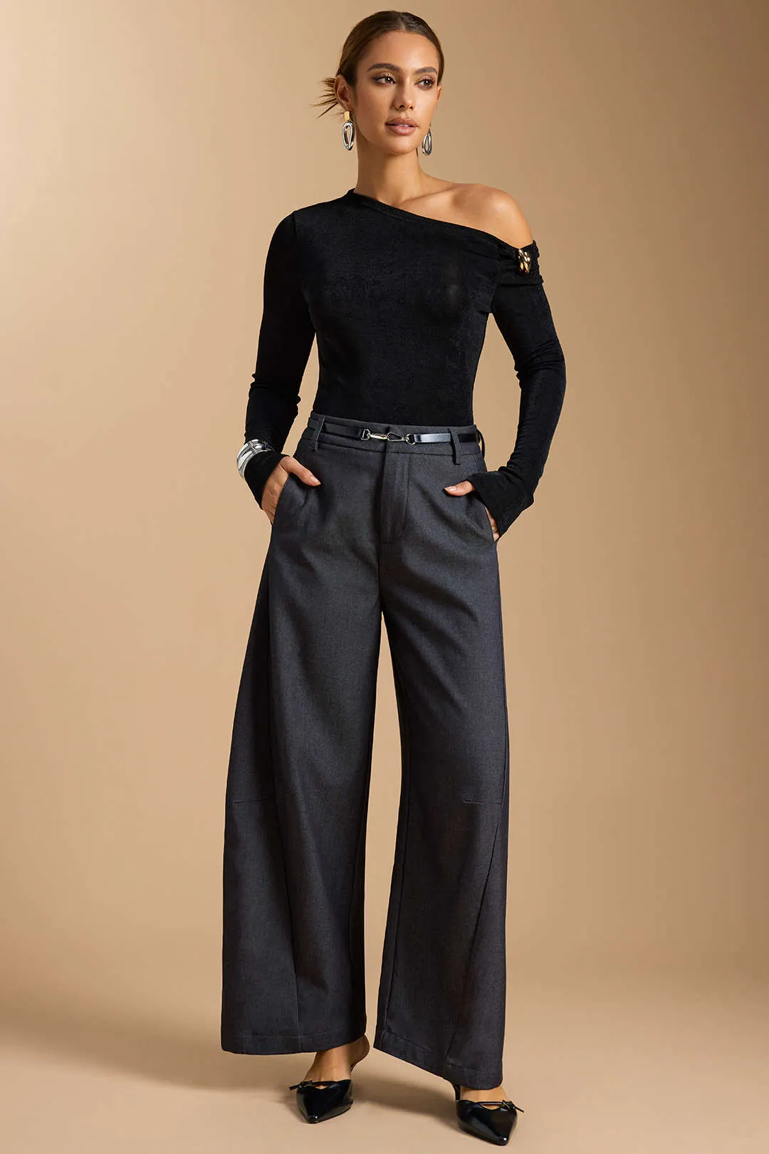 Zipper Belted Wide Leg Trousers sold by Micas