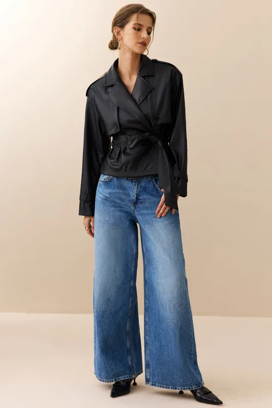 Faux Leather Belted Jacket sold by Micas