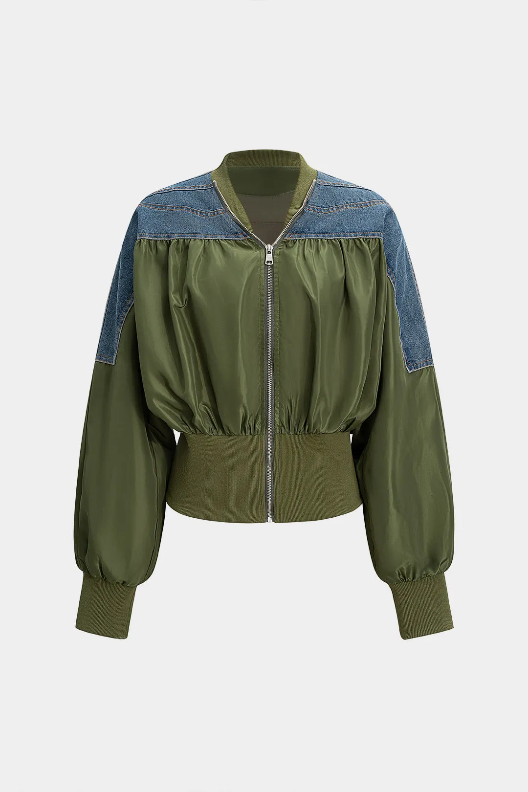 Denim Patchwork Zipper Jacket sold by Micas product image thumbnail 2