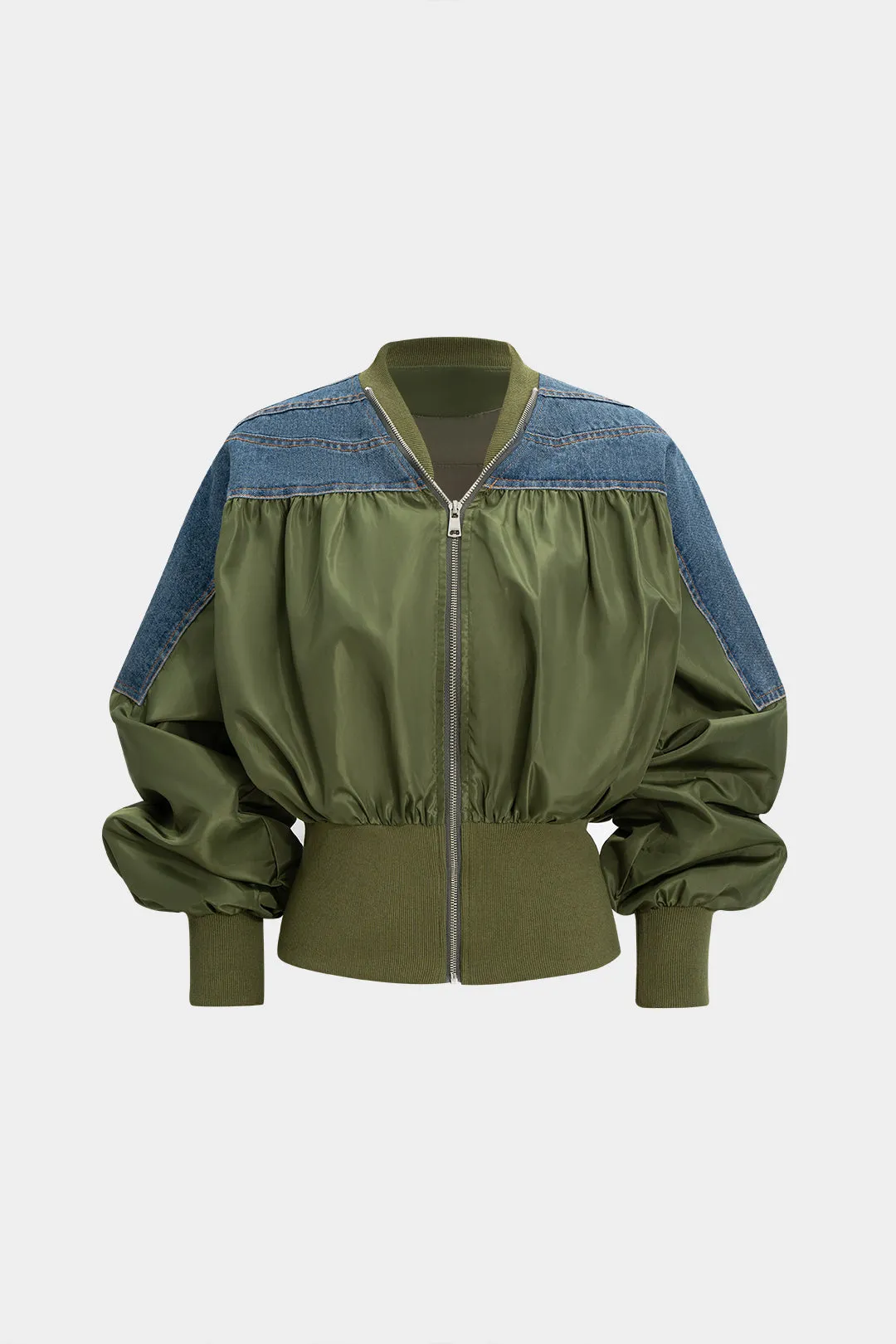 Denim Patchwork Zipper Jacket sold by Micas