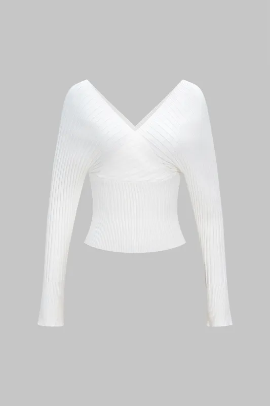 Knit V-Neck Crossed Long-Sleeve Top sold by Micas