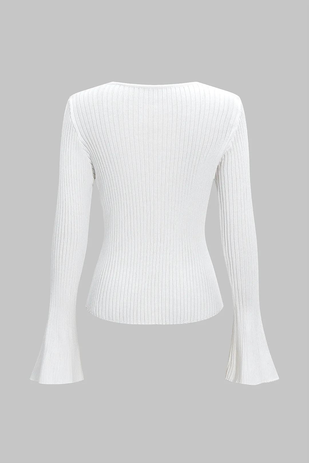 Ribbed Button Bell Sleeve Long-Sleeve Sweater Top sold by Micas product image thumbnail 2