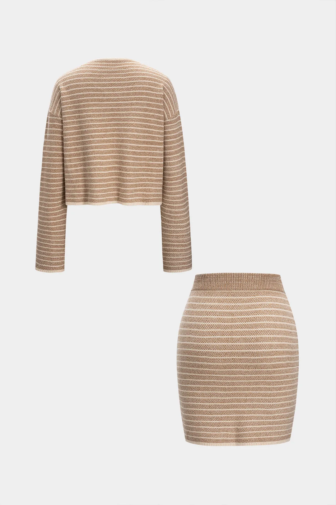 Knit Stripes Print Button Long-Sleeve Top And Mini Skirt Set sold by Micas product image thumbnail 2