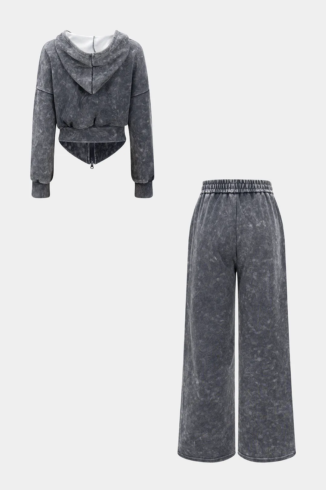 Drawstring Zipper Hoodie And Shirred Waistband Trousers Set sold by Micas product image thumbnail 2