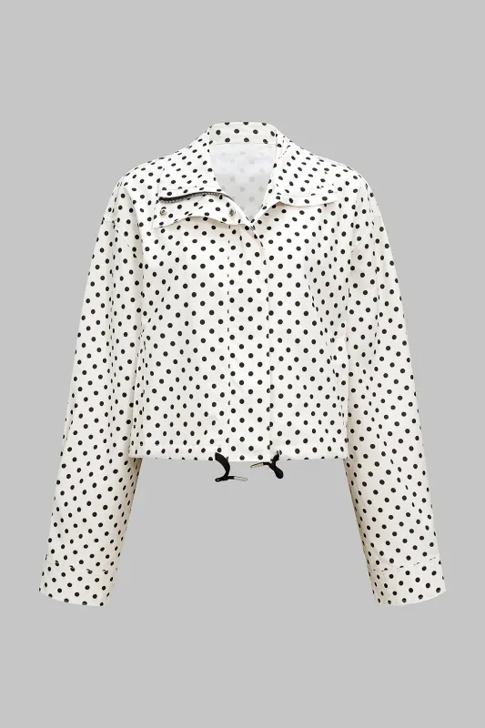 Polka Dots Print Zipper Long-Sleeve Top sold by Micas