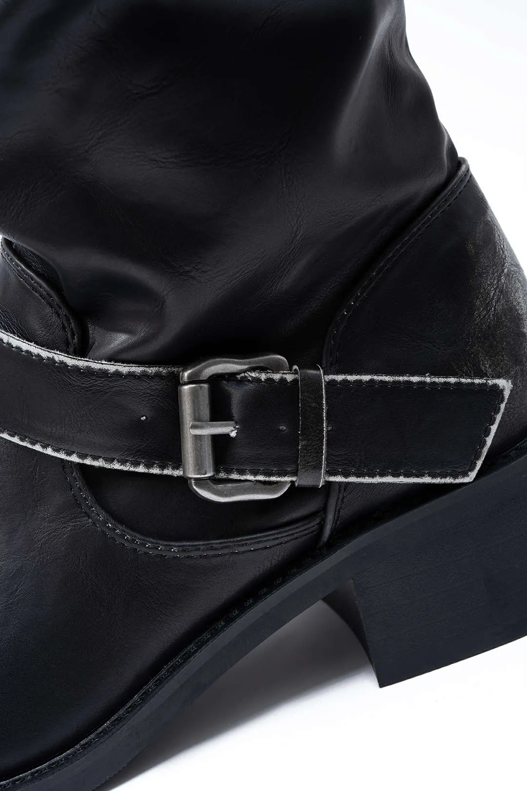 Leather Metallic Buckle Mid Calf Boots sold by Micas product image thumbnail 3