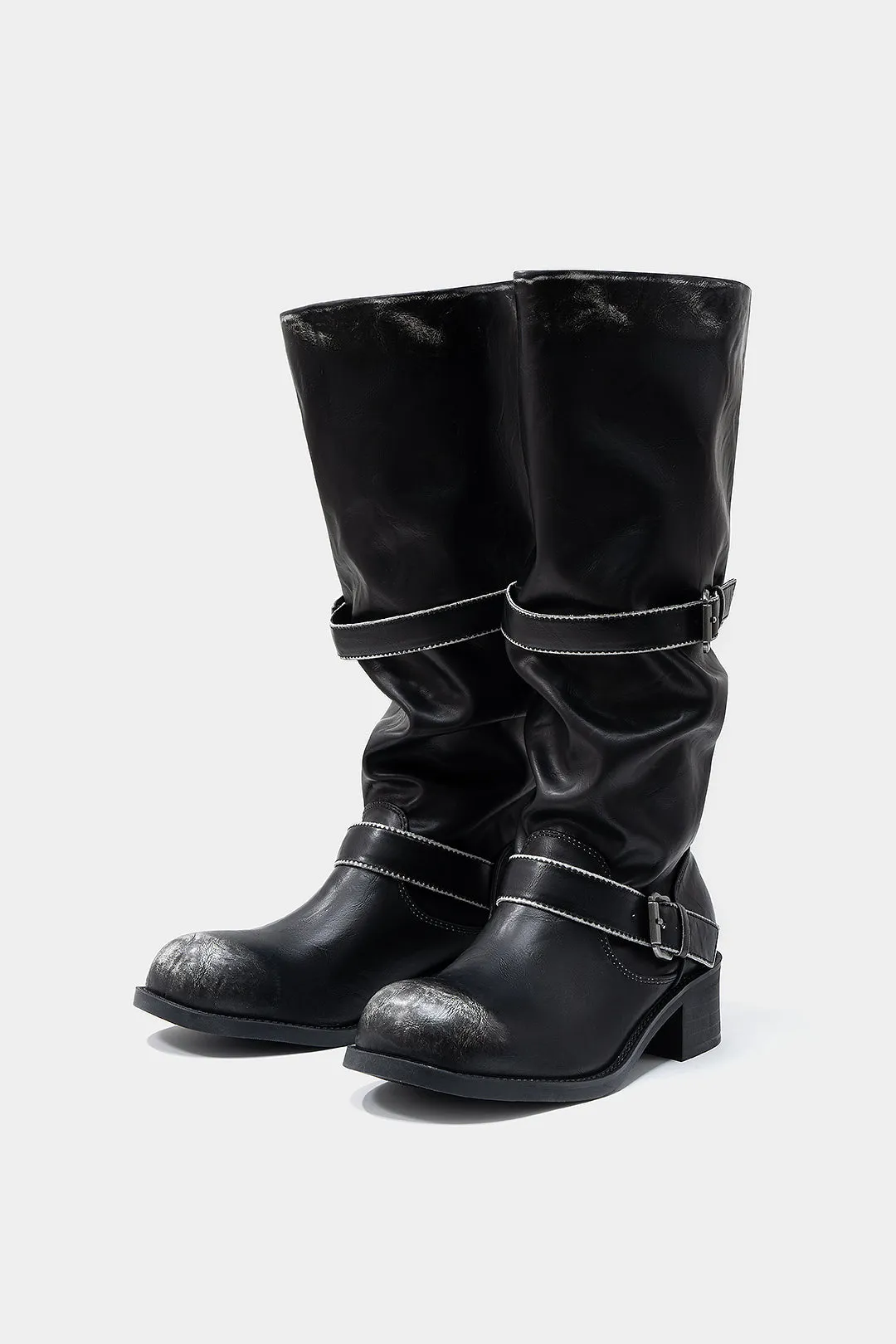 Leather Metallic Buckle Mid Calf Boots sold by Micas