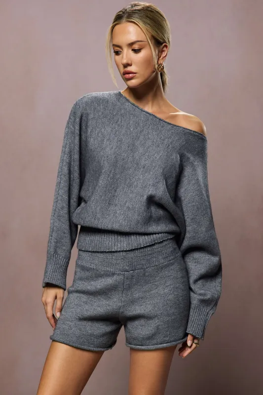 Boat Neck Sweater Long-Sleeve Top  And Shorts Set sold by Micas