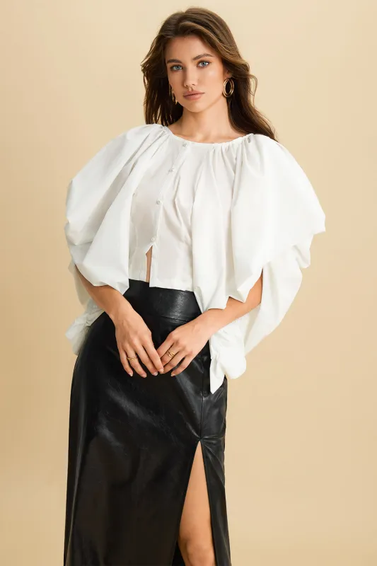 Button Ruched Short-Sleeve Shirt made by Micas
