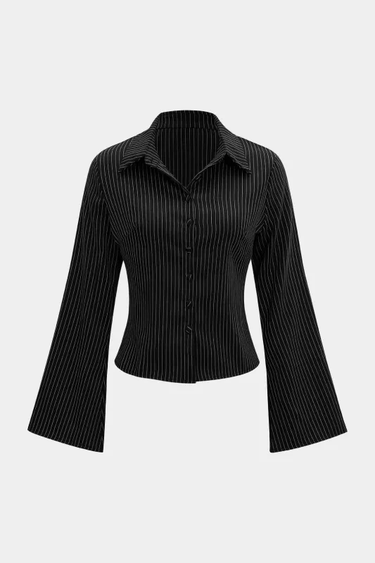 Stripes Print Button Long-Sleeve Shirt made by Micas