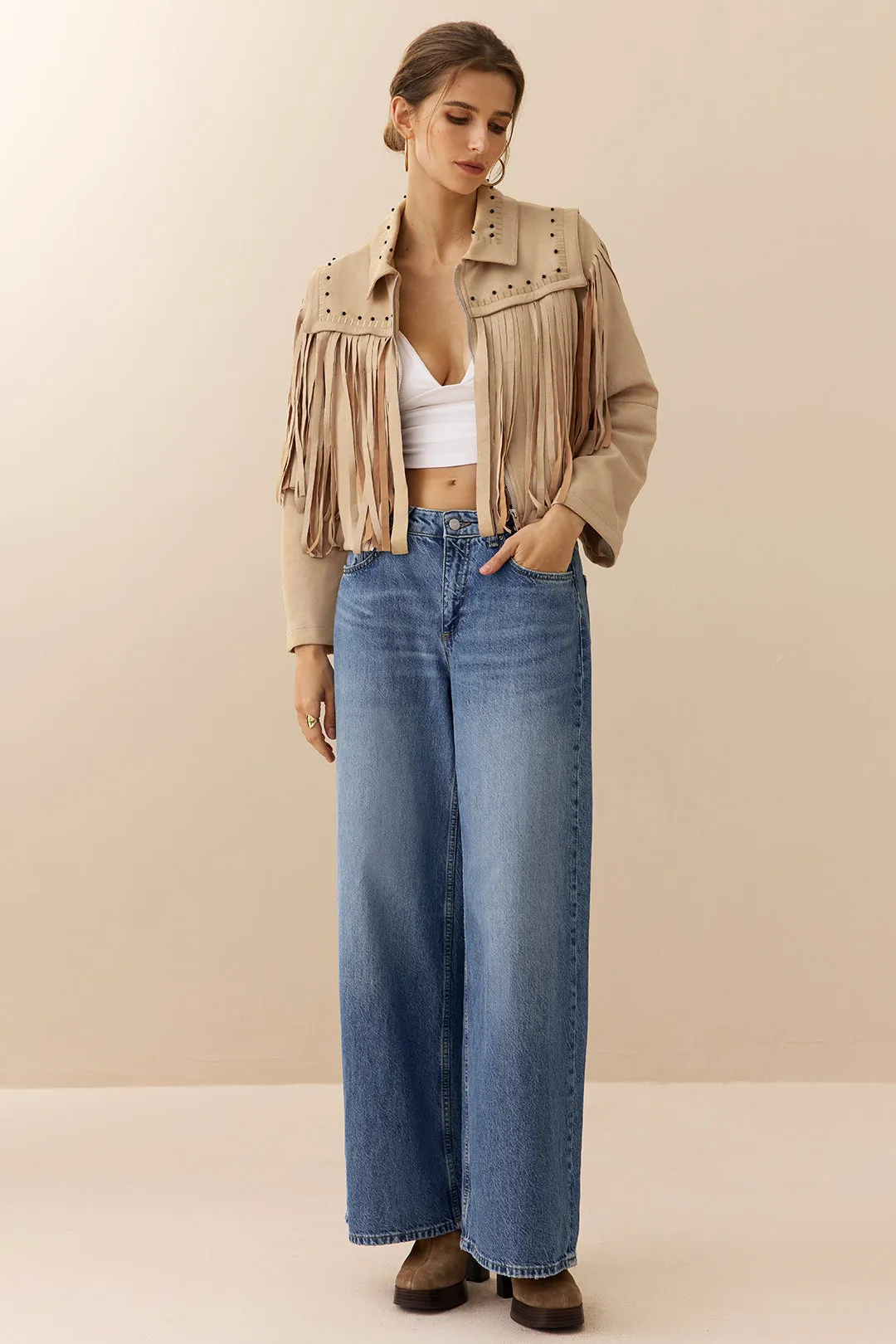 Suede Zipper Fringe Jacket sold by Micas product image thumbnail 4