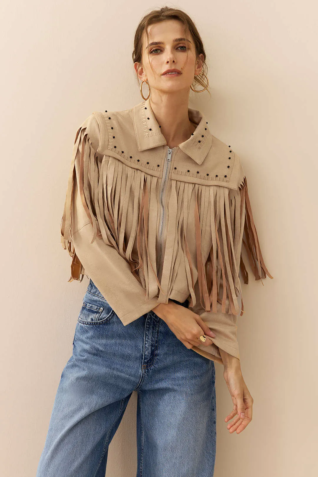 Suede Zipper Fringe Jacket sold by Micas product image thumbnail 2